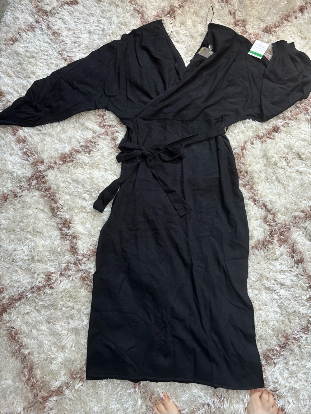 Taylor Dresses Black Wrap Midi Dress with Tie Waist